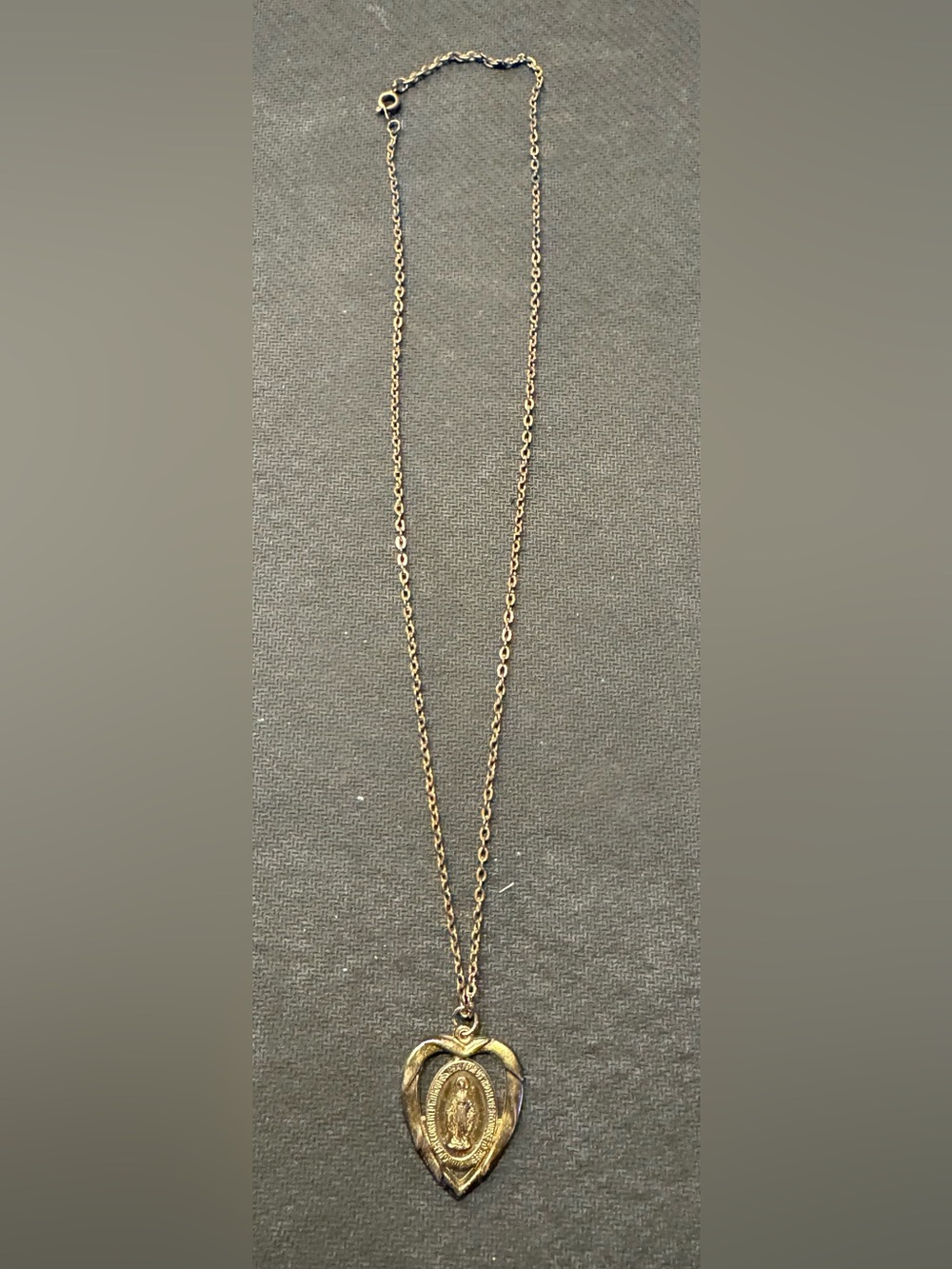 Vintage O’ Mary Conceived Without Sin 18” Necklace Gold Tone